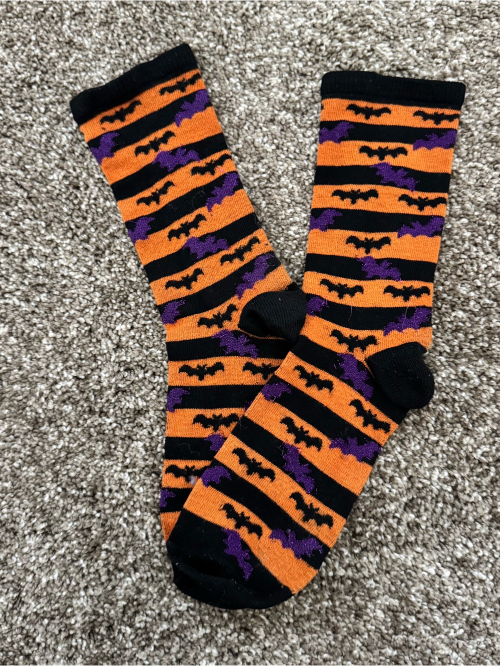 Halloween Bat Stripe Socks - Orange & Black (Unknown Brand)